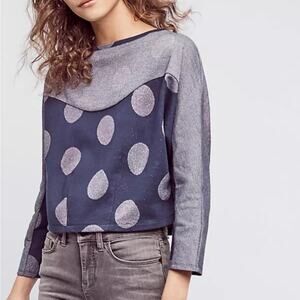 Anthropologie postage stamp blue polka dot sweatshirt